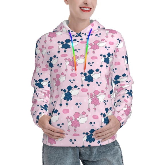 Kdxio Cartoon Poodle Dog Print Womens Oversized Hoodies Sweatshirts Hooded Pullover Tops Sweaters Casual-Medium