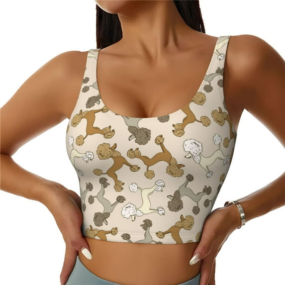 Kdxio Cartoon Poodle Dog Print Workout Crop Tank Top for Women Racerback Yoga Tank Tops Athletic Sports Shirts Exercise Undershirts