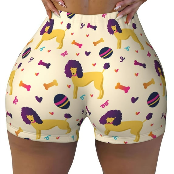 Kdxio Cartoon Poodle Dog Print Workout Shorts for Women Seamless Soft Smooth Gym Yoga Scrunch Active Shorts