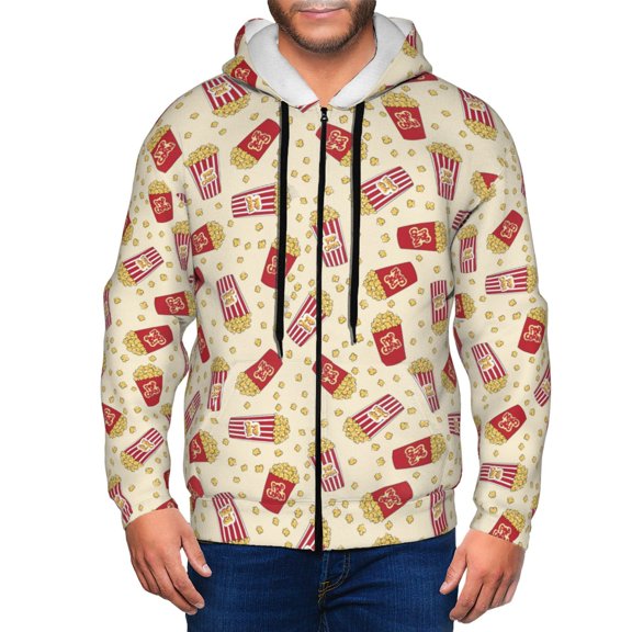 Kdxio Cartoon Popcorn Print Men Hoodies Casual Hoodies for Men with Zip Pockets Full Zip Long Sleeve Sweatshirt Sports Hooded Jacket-X-Large