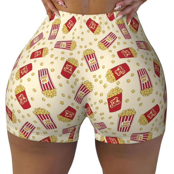 Kdxio Cartoon Popcorn Print Workout Shorts for Women Seamless Soft Smooth Gym Yoga Scrunch Active Shorts