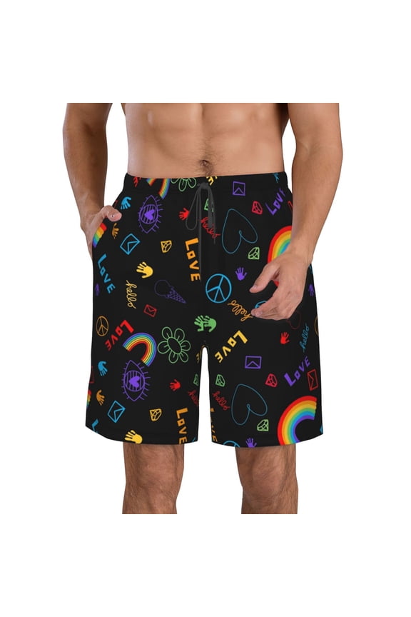 Cartoon Pride Lgbt Pattern Mens Casual Shorts - Drawstring Summer Beach Sports Shorts for Men