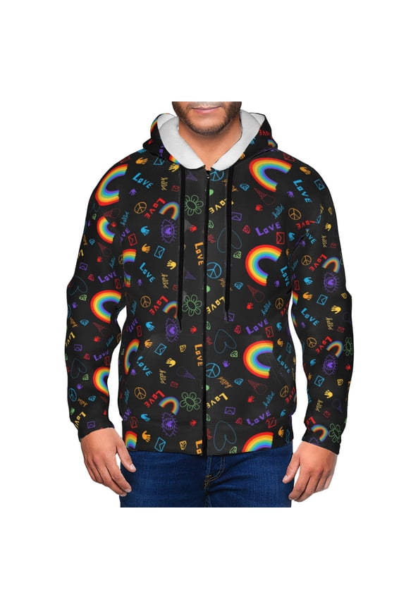 Cartoon Pride Lgbt Print Men Hoodies Casual Hoodies for Men with Zip Pockets Full Zip Long Sleeve Sweatshirt Sports Hooded Jacket-3X-Large