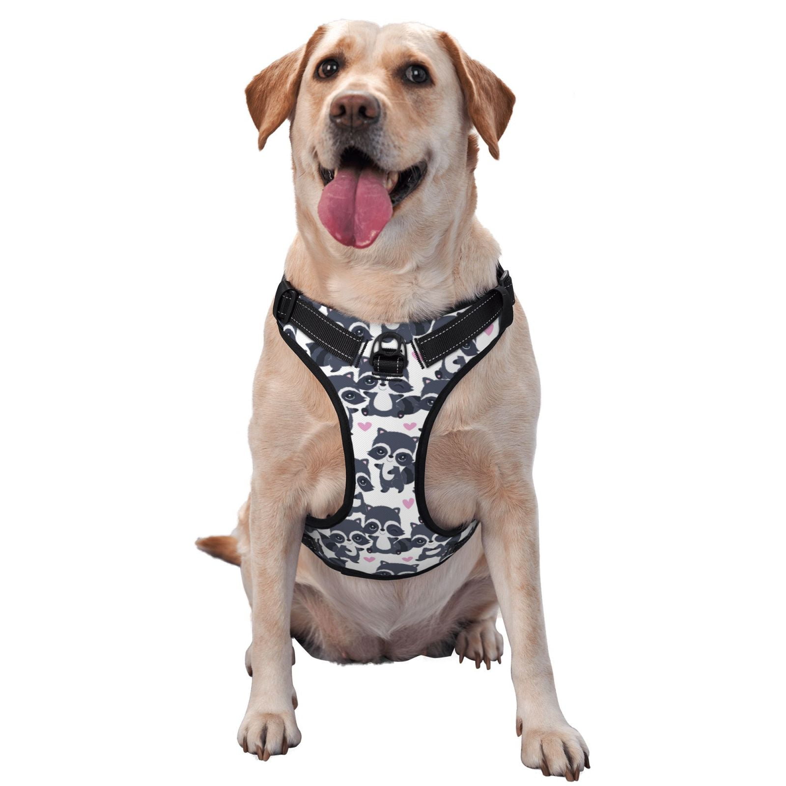 Kdxio Cartoon Raccoon Print No Pull Dog Harness Adjustable Reflective Oxford Easy Control Medium Large Dog Harness for Training and Everyday-Small