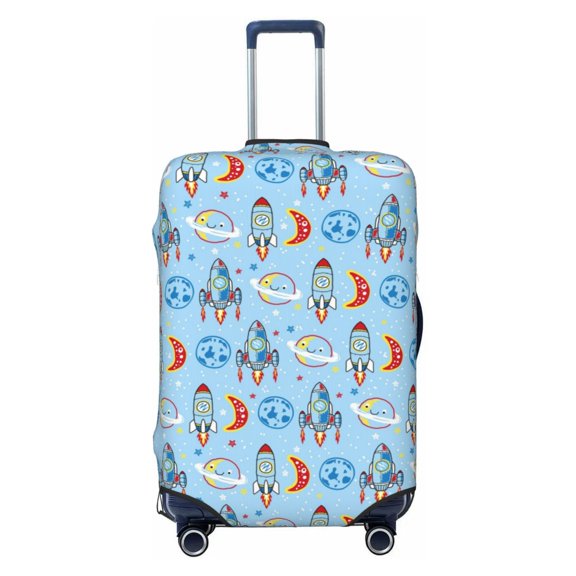 Kdxio Cartoon Rocket With Space Pattern Luggage Cover for Travel,Elastic and Durable,Fits 18-32 Inch,Anti-Scratch Suitcase Protector-No luggage included
