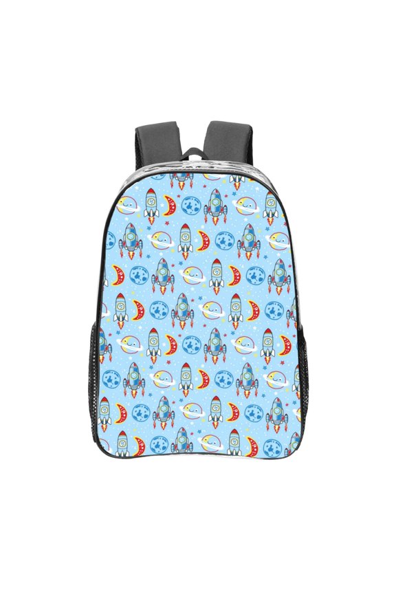 Cartoon Rocket With Space Clear Backpack, Transparent Bookbag for School for Women Men, Capacity Clear Bag for College, Travel