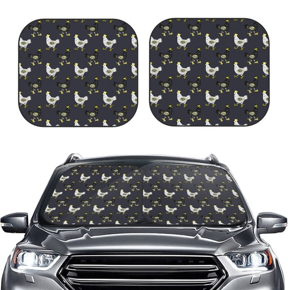 Kdxio Cartoon Rooster Print 2-Piece Sun Shade Front Windshield - Foldable Car Front Window Sunshades for Most Sedans SUV Truck