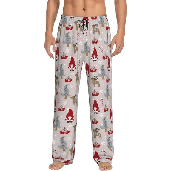 Kdxio Cartoon Santa and Reindeer Print Men's Sleep Pajama Pant Lounge Pants with Pockets-Large