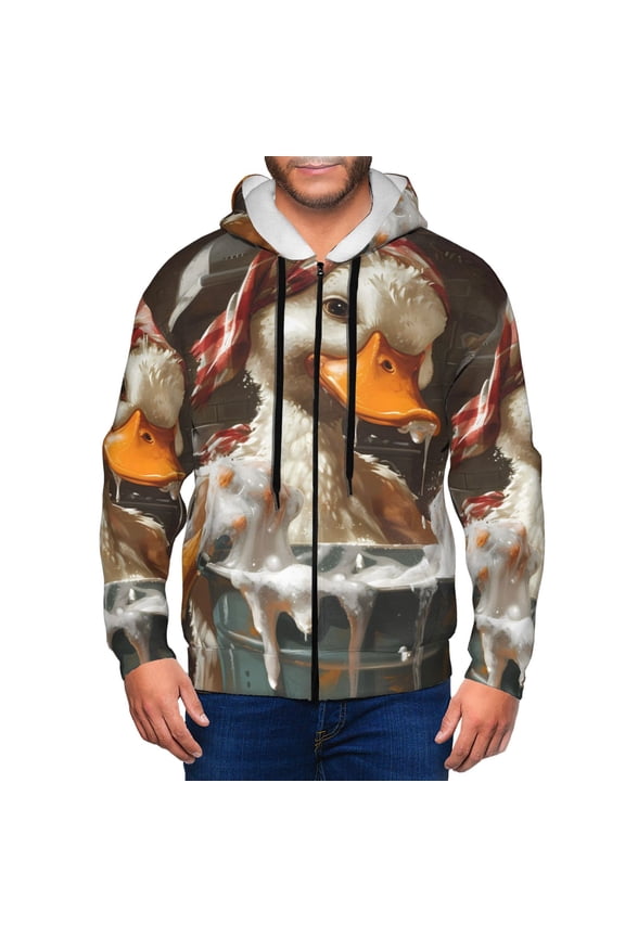 Cartoon Scottish Duck Print Men Hoodies Casual Hoodies for Men with Zip Pockets Full Zip Long Sleeve Sweatshirt Sports Hooded Jacket-Medium
