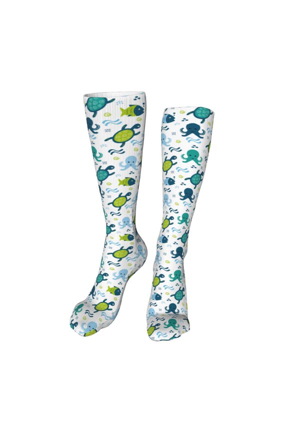 Cartoon Sea Creatures Funny Silky Novelty Funky Long Knee High Socks Soft 3D Print Cosplay Crazy Stockings for Men Women