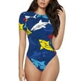 thumbnail image 1 of Kdxio Cartoon Shark for Women's Short-Sleeved Onesie Stylish Round Neck Pajamas Bodysuit Jumpsuit Nightwear-X-Large, 1 of 7