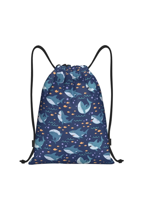 Cartoon Sharks2 Print Drawstring Backpack Bag,Waterproof Draw String Back Sack, Gym Drawstring Bags Swim Bag For Unisex