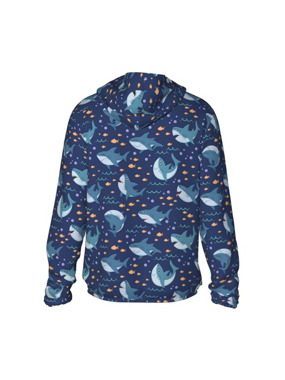 Cartoon Sharks2 Print Women Men Sun Protection UPF 50+ Jackets Zip Up Long Sleeve Hoodie Hiking Lightweight with Pockets