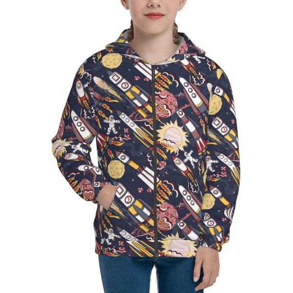 Kdxio Cartoon Space 1 Pattern Kids Boys Girls Zip Up Hoodie 3D Printed Hooded Sweatshirt Hoody Coat with Pocket 7-12 Y-Medium