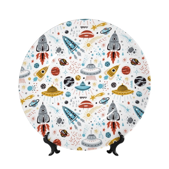 Kdxio Cartoon Space Bone China Decorative Plate Ceramic Decorative Plate for Home Office Wall Stand Decorative Plates for Home Bedroom-6in