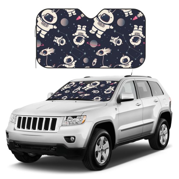 Kdxio Cartoon Spaceship Print Windshield Sun Shade, Foldable Sun Blocker for Car,Truck,SUV Automotive Interior Sun Protection,Reflective Shade for Front Windshield(Small)