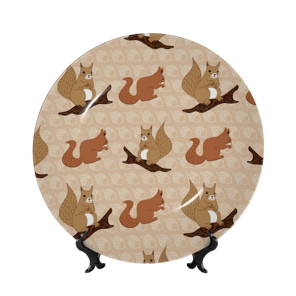 Kdxio Cartoon Squirrel Bone China Decorative Plate Ceramic Decorative Plate for Home Office Wall Stand Decorative Plates for Home Bedroom-6in