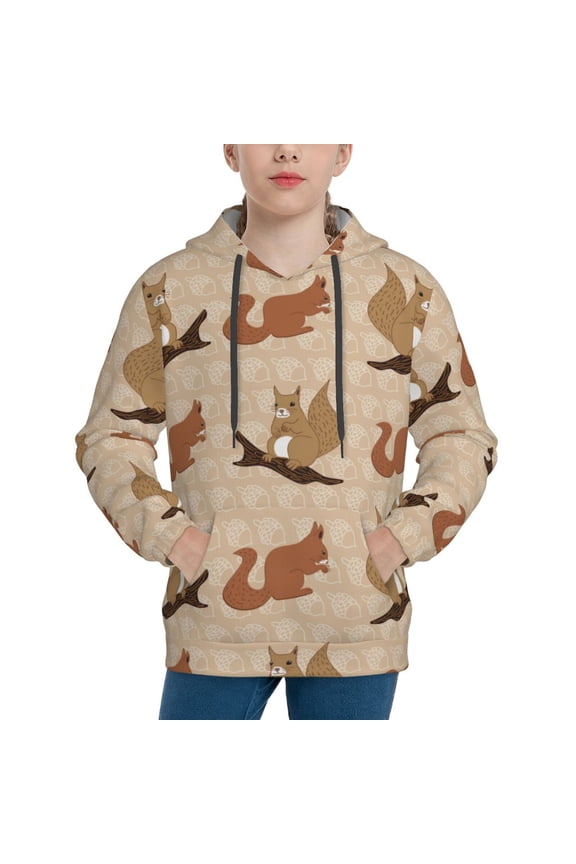 Cartoon Squirrel Pattern Boys Athletic Unisex Boys Girls Hoodie with Pocket Sweatshirts-X-Large