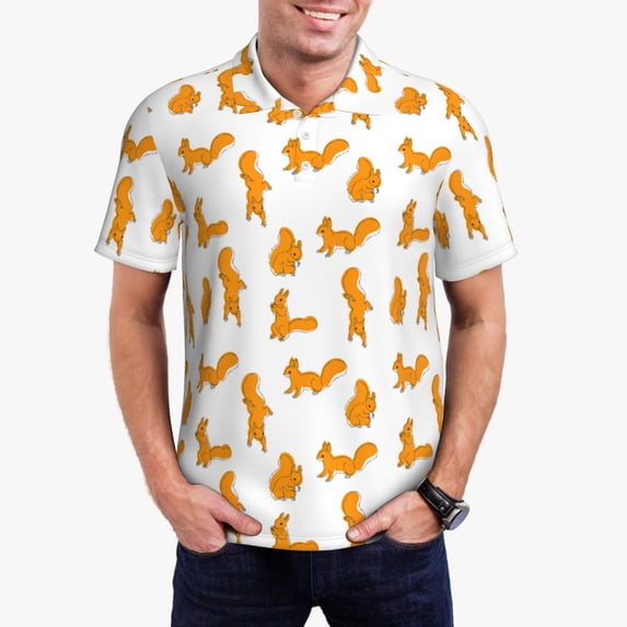 Kdxio Cartoon Squirrel Print Men's Short Sleeve Polo Shirt,Midweight Men's Shirt