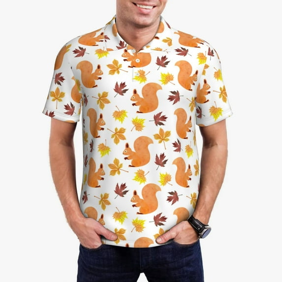 Kdxio Cartoon Squirrel Print Men's Short Sleeve Polo Shirt,Midweight Men's Shirt