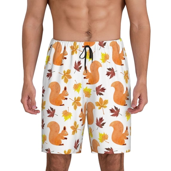 Kdxio Cartoon Squirrel Print Mens Sleep Shorts Bottoms Soft Comfy Pajama Wear Pants with Drawstring Pockets