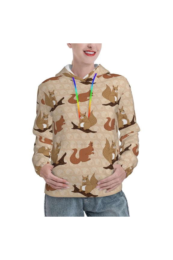 Cartoon Squirrel Print Womens Oversized Hoodies Sweatshirts Hooded Pullover Tops Sweaters Casual-Medium