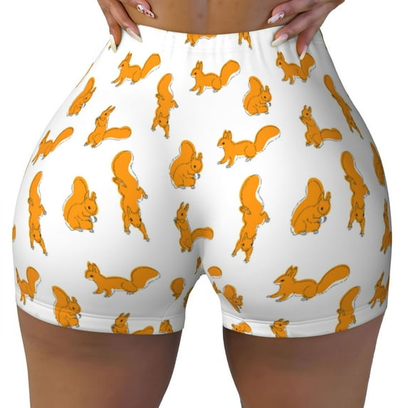 Kdxio Cartoon Squirrel Print Workout Shorts for Women Seamless Soft Smooth Gym Yoga Scrunch Active Shorts