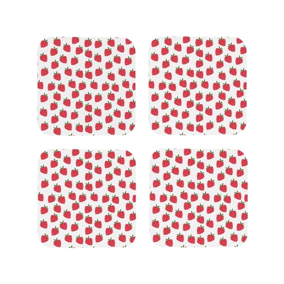 Kdxio Cartoon Strawberry Funny Coasters,4 Pcs Leather Coasters,Housewarming Gifts,Protect Furniture from Water Marks Scratch and Damage