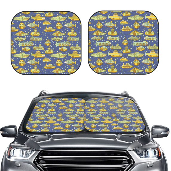 Kdxio Cartoon Submarines Print 2-Piece Sun Shade Front Windshield - Foldable Car Front Window Sunshades for Most Sedans SUV Truck