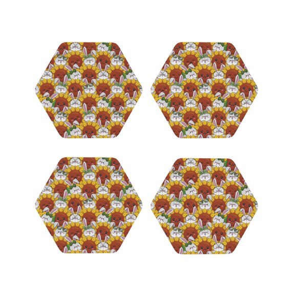 Kdxio Cartoon Sunflowers Funny Coasters,4 Pcs Leather Coasters,Housewarming Gifts,Protect Furniture from Water Marks Scratch and Damage