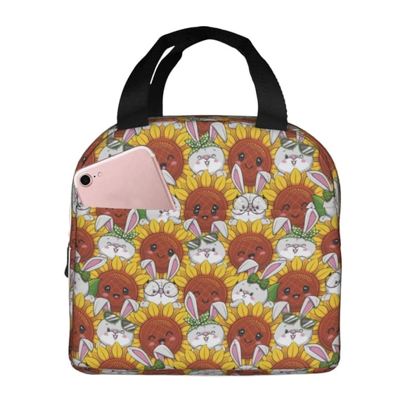 Kdxio Cartoon Sunflowers Print Insulated Lunch Bag,Reusable Tote Lunch Box for Women Men,Leakproof Cooler Lunch Bags for Work Office Travel Picnic