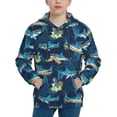 thumbnail image 1 of Kdxio Cartoon Surfer Sharks Pattern Boys Athletic Unisex Boys Girls Hoodie with Pocket Sweatshirts-Large, 1 of 6
