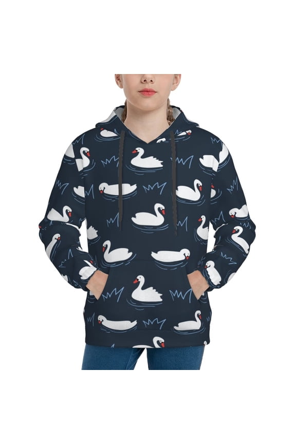 Cartoon Swan Pattern Boys Athletic Unisex Boys Girls Hoodie with Pocket Sweatshirts-Medium