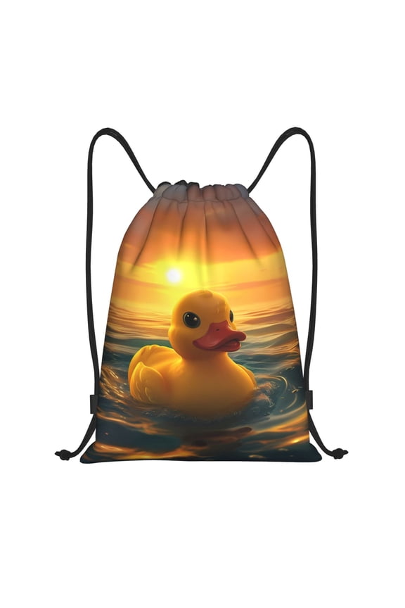 Cartoon Swimming Yellow Duck Print Drawstring Backpack Bag,Waterproof Draw String Back Sack, Gym Drawstring Bags Swim Bag For Unisex