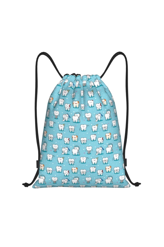 Cartoon Teeth Print Drawstring Backpack Bag,Waterproof Draw String Back Sack, Gym Drawstring Bags Swim Bag For Unisex
