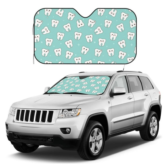Kdxio Cartoon Teeth1 Print Windshield Sun Shade, Foldable Sun Blocker for Car,Truck,SUV Automotive Interior Sun Protection,Reflective Shade for Front Windshield(Medium)