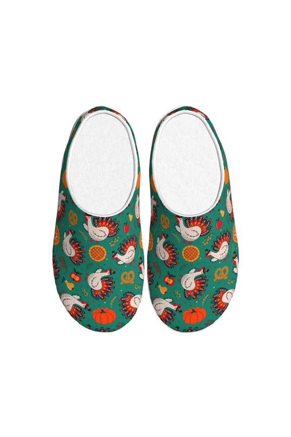Cartoon Turkey Women's Men's Slippers Plush Slip-On House Slipper for Winter Indoor Soft Cushion Non-slip Fluffy Slides Slippers-11