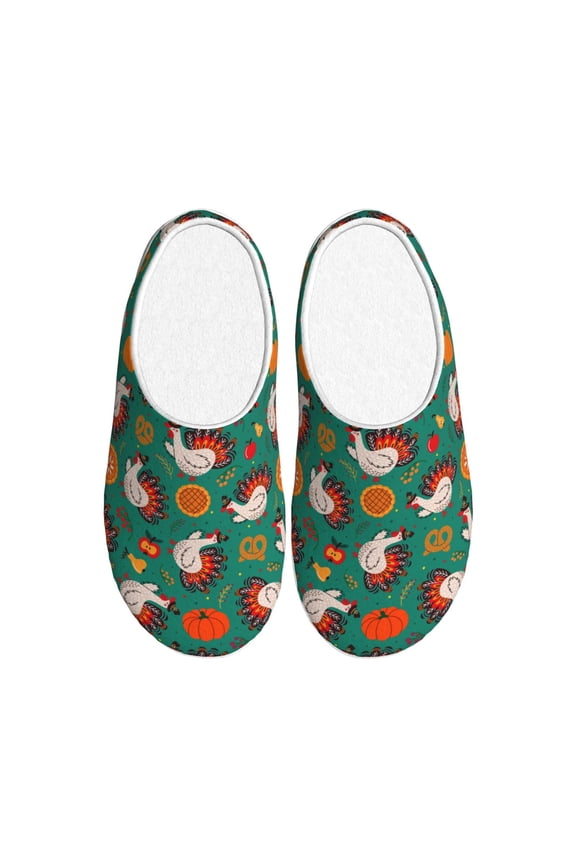 Cartoon Turkey Women's Men's Slippers Plush Slip-On House Slipper for Winter Indoor Soft Cushion Non-slip Fluffy Slides Slippers-13