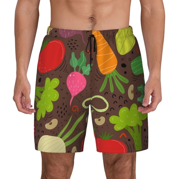 Kdxio Cartoon Vegetables Print Men'S Swim Trunks With Compression Liner 7 Inch Inseam Quick Dry Swim Shorts