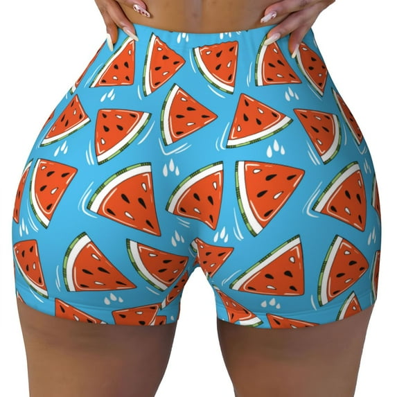 Kdxio Cartoon Watermelon Print Workout Shorts for Women Seamless Soft Smooth Gym Yoga Scrunch Active Shorts