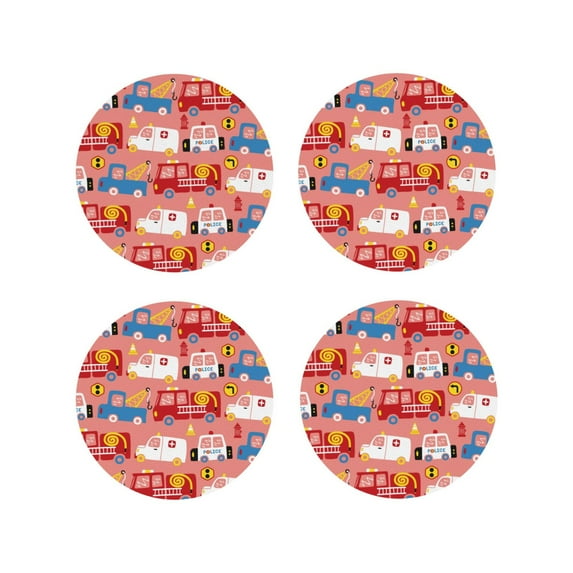 Kdxio Cartoon With Traffic Elements Funny Coasters,4 Pcs Leather Coasters,Housewarming Gifts,Protect Furniture From Water Marks Scratch And Damage