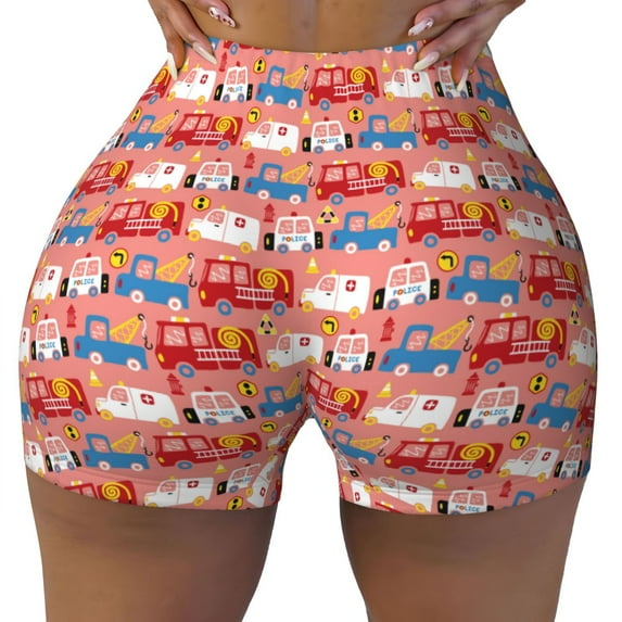 Kdxio Cartoon with Traffic Elements Print Workout Shorts for Women Seamless Soft Smooth Gym Yoga Scrunch Active Shorts
