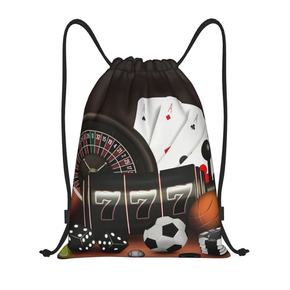 Kdxio Casino And Sports Print Drawstring Backpack Bag,Waterproof Draw String Back Sack, Gym Drawstring Bags Swim Bag For Unisex