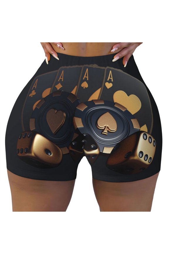 Casino Cards Poker Print Workout Shorts for Women Seamless Soft Smooth Gym Yoga Scrunch Active Shorts
