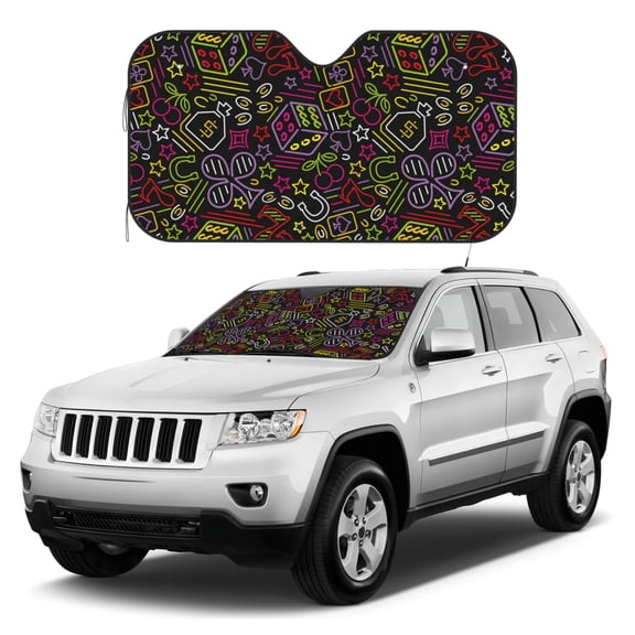 Kdxio Casino Icons Print Windshield Sun Shade, Foldable Sun Blocker for Car,Truck,SUV Automotive Interior Sun Protection,Reflective Shade for Front Windshield(Small)