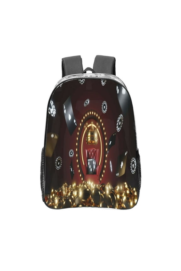 Casino King And Playing Cards Clear Backpack, Transparent Bookbag for School for Women Men, Capacity Clear Bag for College, Travel