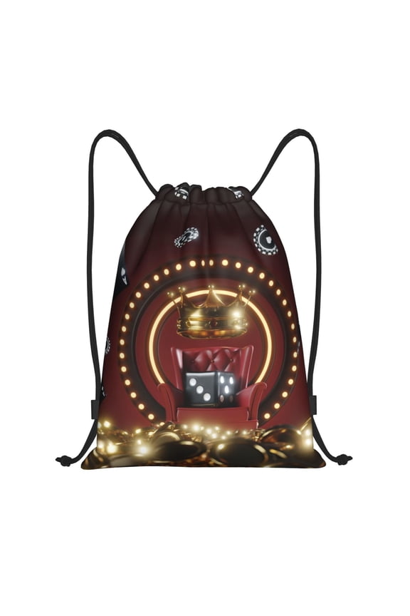 Casino King And Playing Cards Print Drawstring Backpack Bag,Waterproof Draw String Back Sack, Gym Drawstring Bags Swim Bag For Unisex