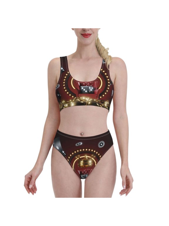 Casino King And Playing Cards for Womens High Waisted Bikini Top Sports Style Two Piece Bathing Suits