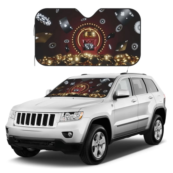 Kdxio Casino King And Playing Cards Print Windshield Sun Shade, Foldable Sun Blocker for Car,Truck,SUV Automotive Interior Sun Protection,Reflective Shade for Front Windshield(Small)