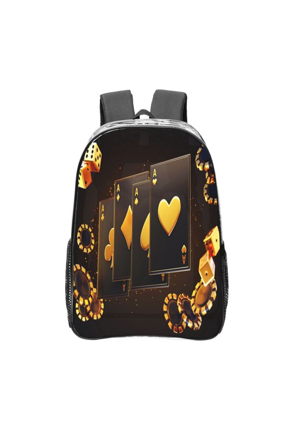 Casino Playing Cards Clear Backpack, Transparent Bookbag for School for Women Men, Capacity Clear Bag for College, Travel